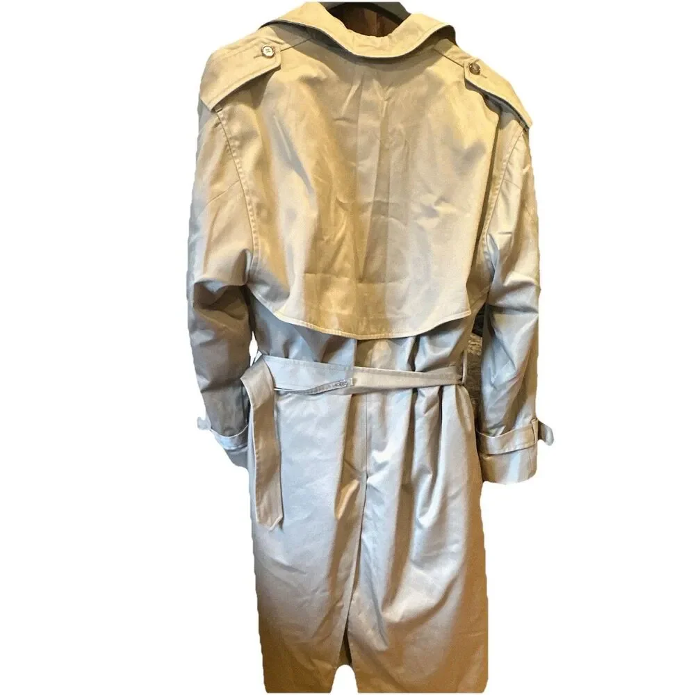 London Fog Mens 40 Long Trench Coat Beige Belted Double Breasted Thinsulate